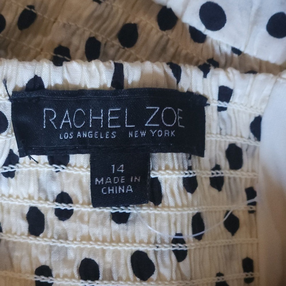 RACHEL ZOE Polka Dot Smocked Midi Dress Women Size 14 Black Cream NWOT $150 - Picture 3 of 5
